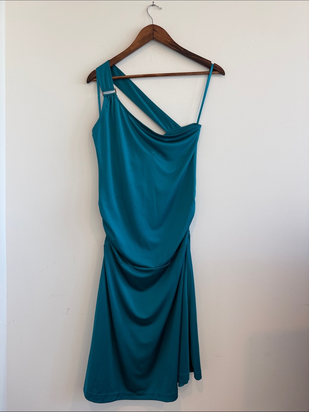 Calvin Klein Teal One-Shoulder Draped Cocktail Dress